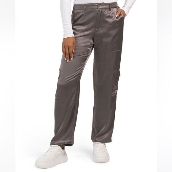 YOUNG FABULOUS & BROKE Finley Satin Cargo Pants Grey S NWT - Picture 1 of 10